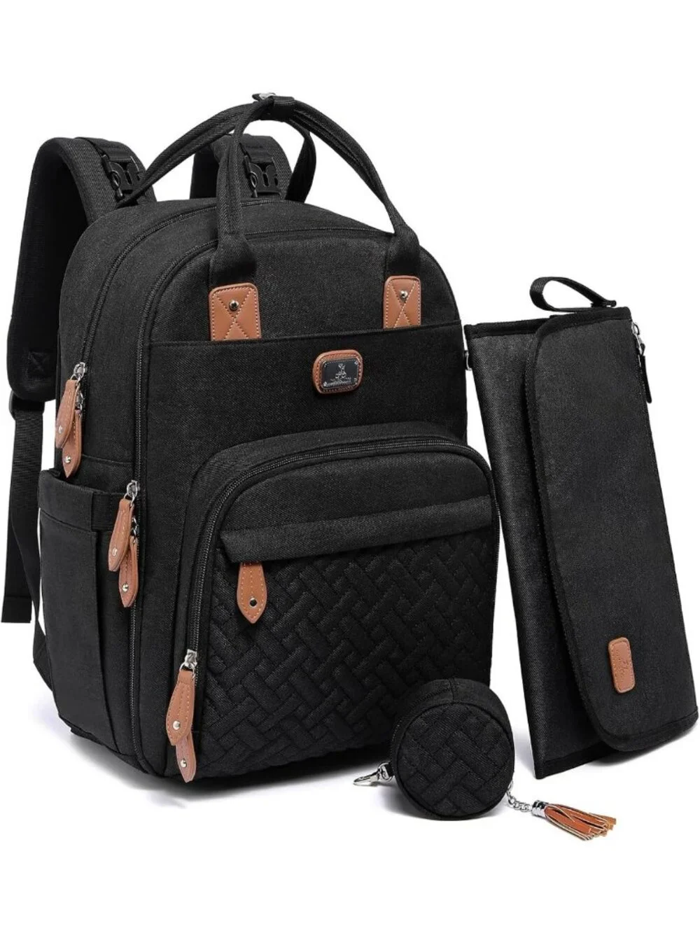 Stylish Diaper Bag Backpack with Changing Pad, Pacifier Case & Stroller Straps